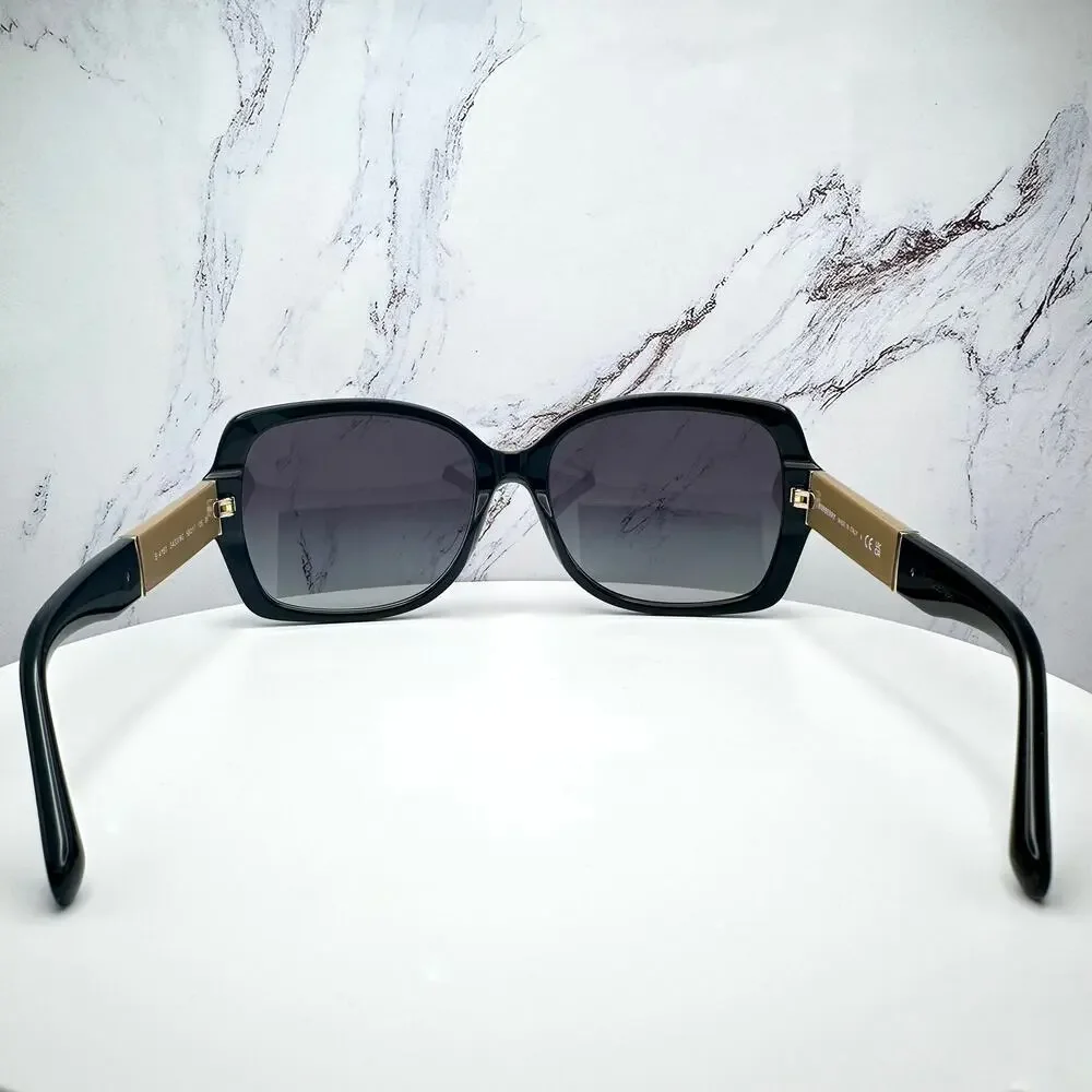 New Burberry Sunglasses Black Square Frames Checkered Arms Gradient BURBERRY